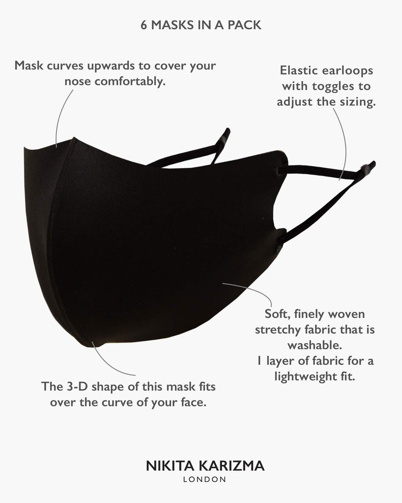 KARIZMA Face Wardrobe Cloth Face Mask for Women Pack. 6 Buttery Soft Black Face Masks Washable Fabric with Adjustable Ear Loops. Face Mask Reusable and Stretchy. Comfortable and Fresh Facemask - Image 3